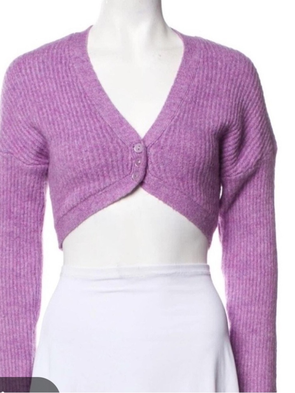 For Love And Lemons Lavender Cropped V-Neck Button Cardigan